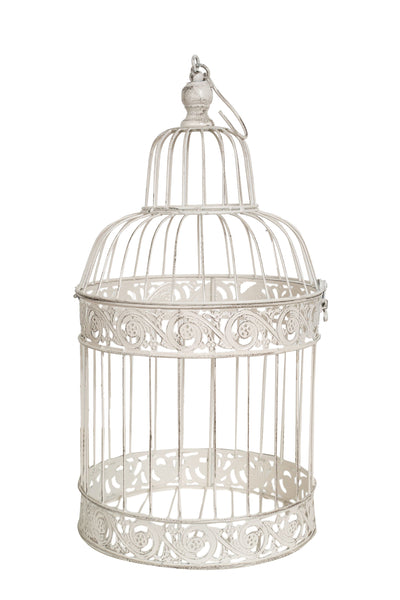 Biscottini Set tre gabbie da appoggio in ferro finitura bianca anticata dimensioni