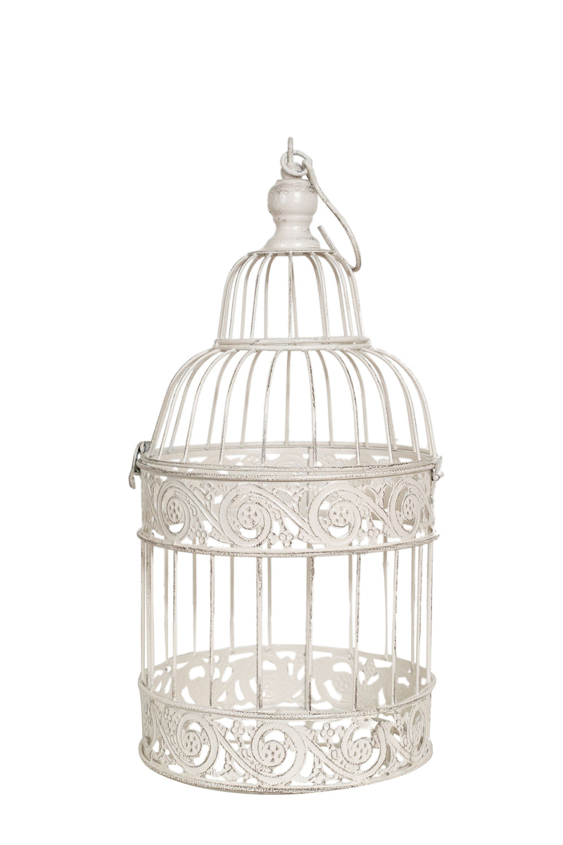 Biscottini Set tre gabbie da appoggio in ferro finitura bianca anticata dimensioni