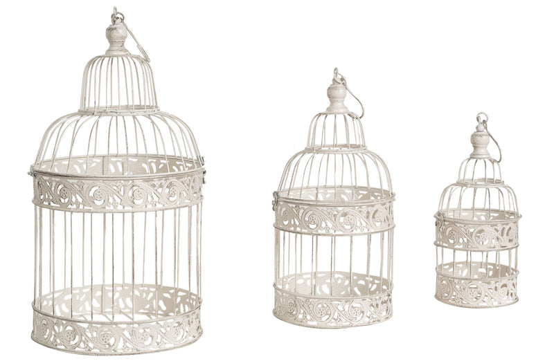 Biscottini Set tre gabbie da appoggio in ferro finitura bianca anticata dimensioni