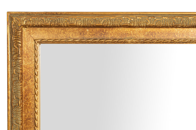 Biscottini Specchio Specchiera da parete e appendere verticale/orizzontale L72xPR4xH180 cm finitura foglia oro anticata.