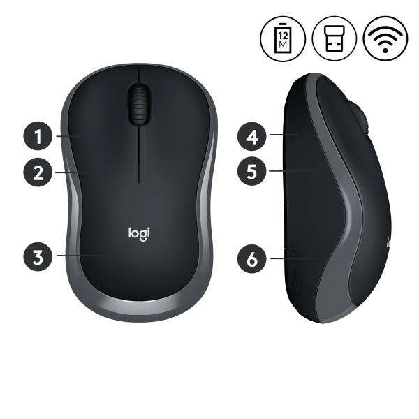 Logitech Mouse Ottico Wireless M185 Grey 910-002235