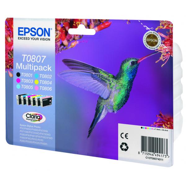 Epson T0807 Multipack - Confezione da 6 - 44,4 ml - Nero, Giallo, Ciano, Magenta, Magenta chiaro, Ciano chiaro
