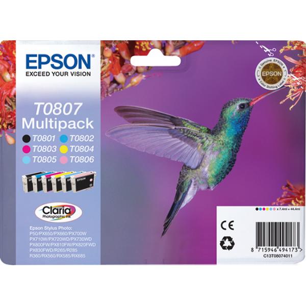 Epson T0807 Multipack - Confezione da 6 - 44,4 ml - Nero, Giallo, Ciano, Magenta, Magenta chiaro, Ciano chiaro