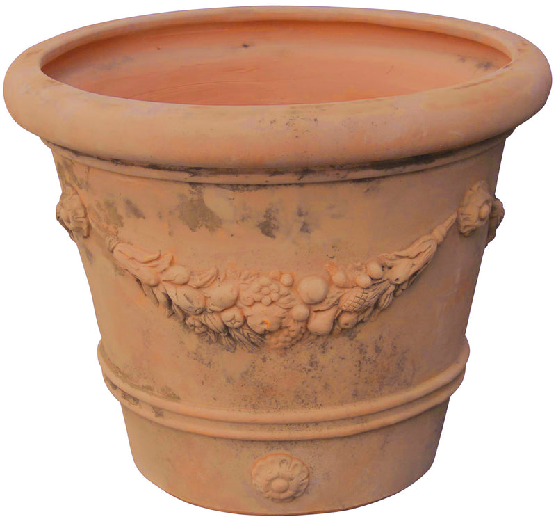Biscottini Conca festonata invecchiata, in terracotta toscana 100% Made in Italy interamente Lavorata a Mano diam.100xH80 cm.