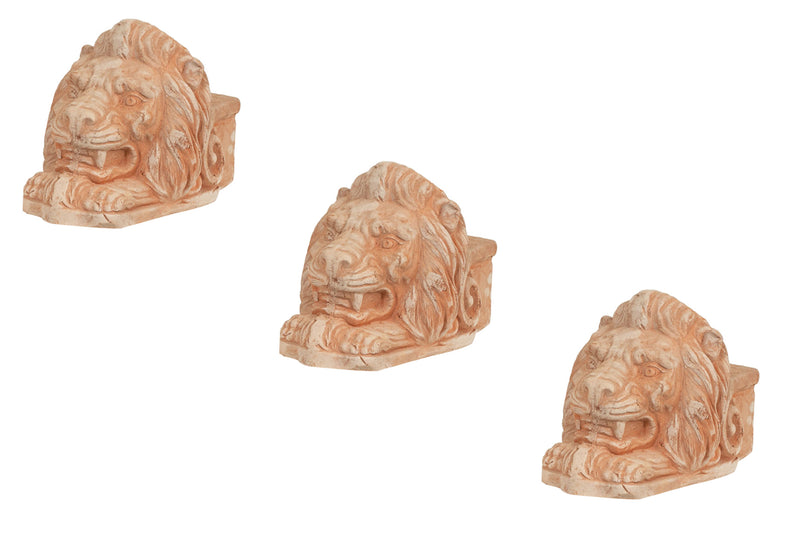 Biscottini Set 3 Piedini TESTA DI LEONE sottovaso per vasi in Terracotta Toscana 100% Made In Italy interamente Lavorata a Mano