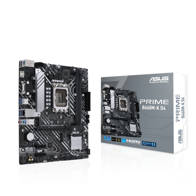 Scheda madre Asus PRIME B660M-K D4 - Supporto processori Intel Socket 1700 12th e 13th Gen Intel Core, Pentium Gold and Celeron - Ram 2x DDR4 - Hdmi, Vga - RAID 0,1,5,10 - 8x Usb3.2 / 6x Usb2.0
