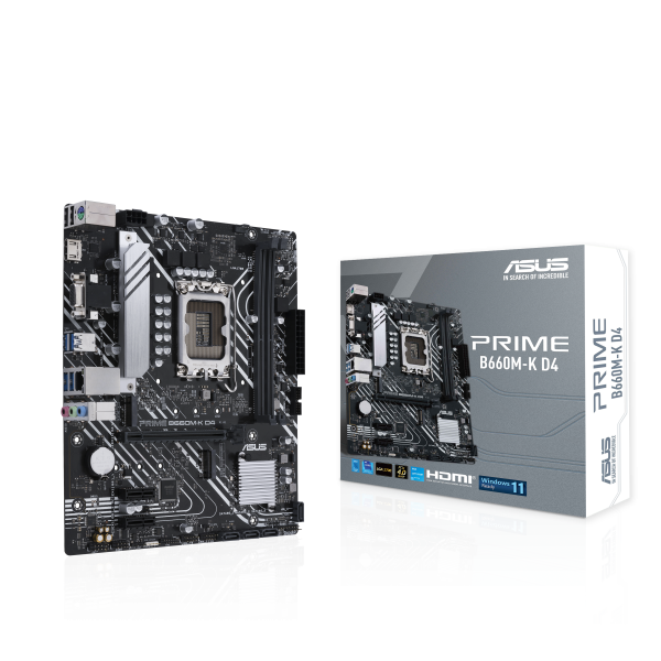 Scheda madre Asus PRIME B660M-K D4 - Supporto processori Intel Socket 1700 12th e 13th Gen Intel Core, Pentium Gold and Celeron - Ram 2x DDR4 - Hdmi, Vga - RAID 0,1,5,10 - 8x Usb3.2 / 6x Usb2.0