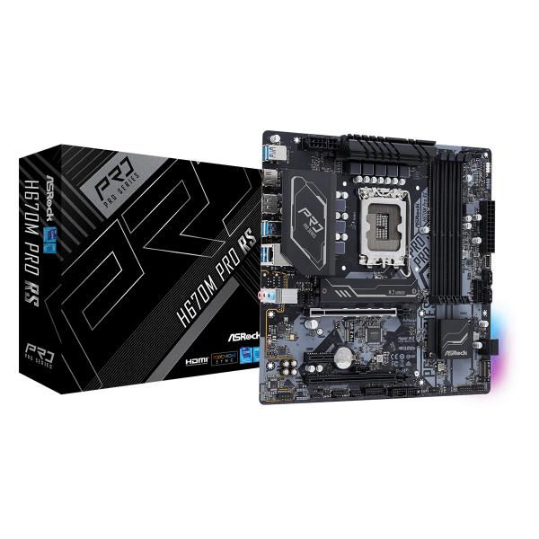 Scheda madre AsRock H670M Pro RS - Supporto processori Intel Socket 1700 12th Gen Intel Core - Ram 4x DDR4 - Hdmi, DisplayPort - RAID 0,1,5,10 - 8x Usb3.2 / 2x Usb2.0 - GLan - Audio HD - Micro-ATX