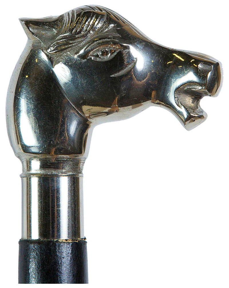 Biscottini Bastone "cavallo" nero da passeggio in legno e peltro