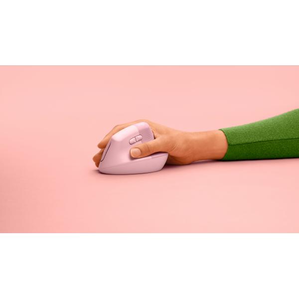 Logitech Lift Mouse Wireless Verticale Ergonomico, Ricevitore USB Bluetooth o Logi Bolt, Silenzioso - Rosa