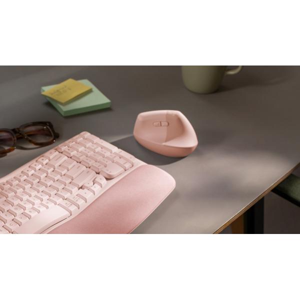 Logitech Lift Mouse Wireless Verticale Ergonomico, Ricevitore USB Bluetooth o Logi Bolt, Silenzioso - Rosa
