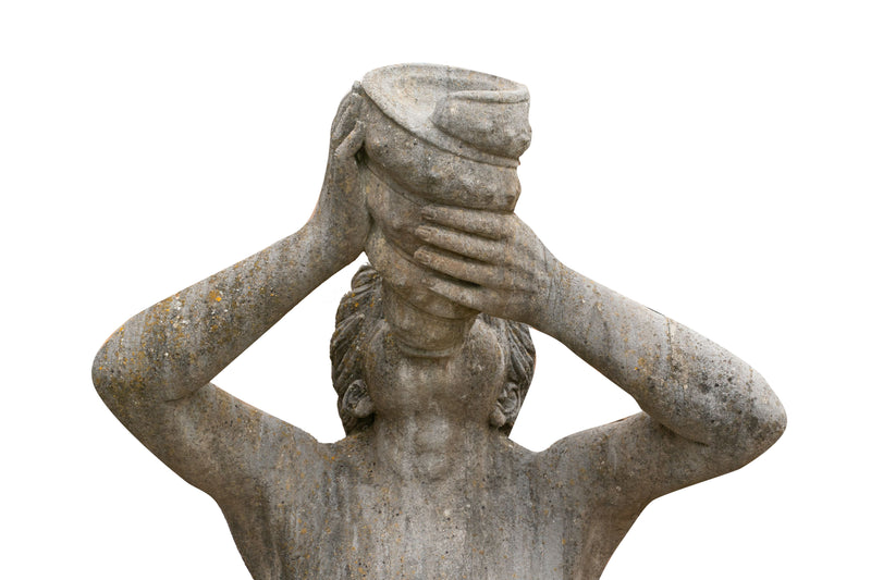 Biscottini Vecchia statua in pietra raffigurante un uomo inginocchiato Molto solida robusta