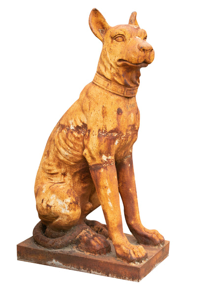 Biscottini Vecchia statua raffigurante un cane seduto in fusione di ghisa Molto solida