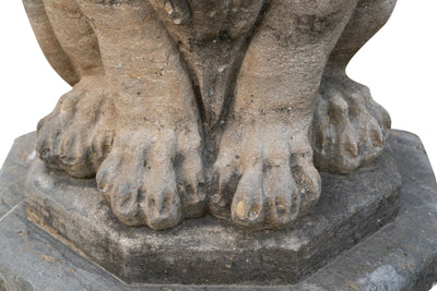 Biscottini Vecchia statua raffigurante una coppia di leoni in pietra Molto solida robusta