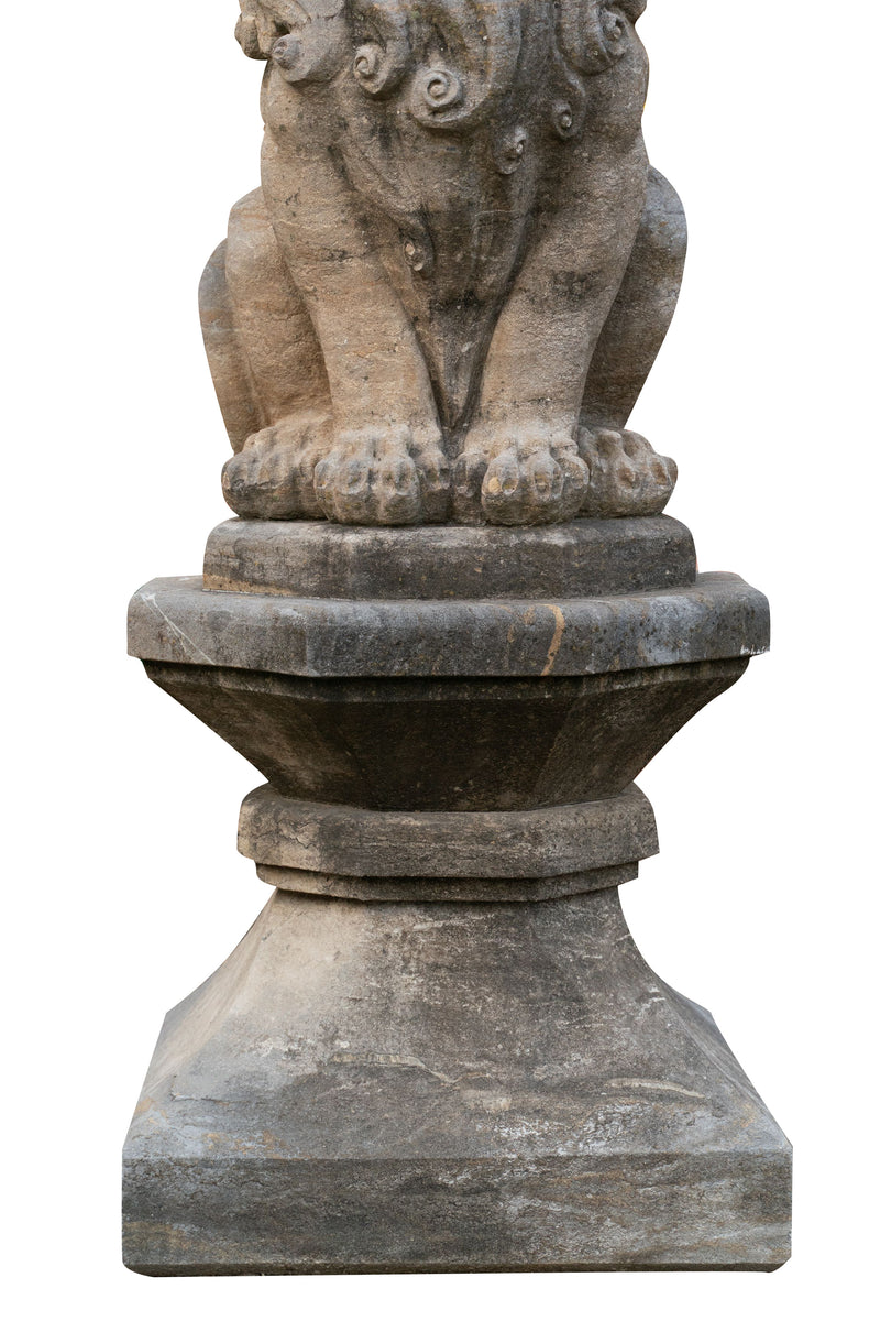 Biscottini Vecchia statua raffigurante una coppia di leoni in pietra Molto solida robusta