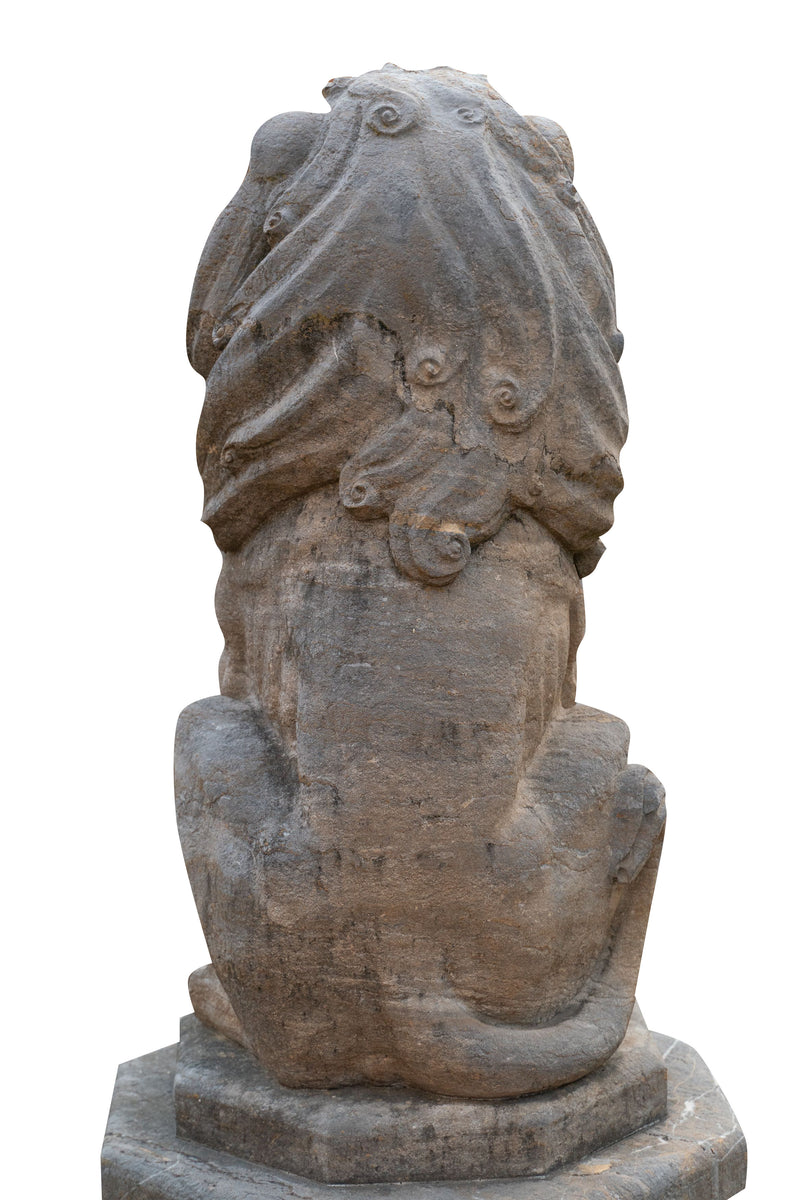 Biscottini Vecchia statua raffigurante una coppia di leoni in pietra Molto solida robusta