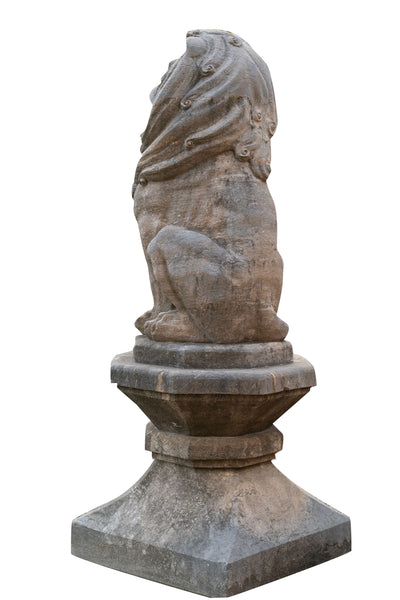 Biscottini Vecchia statua raffigurante una coppia di leoni in pietra Molto solida robusta