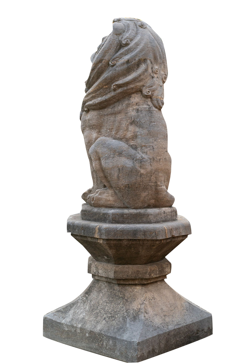 Biscottini Vecchia statua raffigurante una coppia di leoni in pietra Molto solida robusta