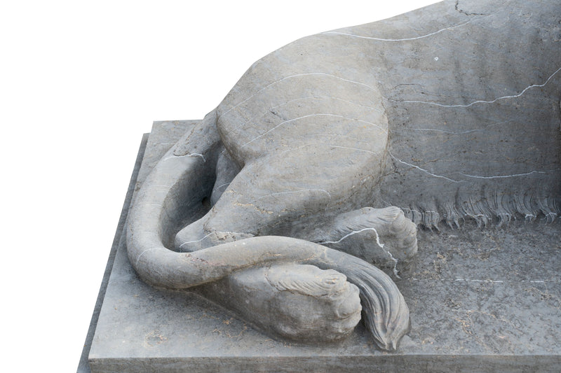 Biscottini Vecchia statua raffigurante una coppia di leoni in pietra Molto solida robusta