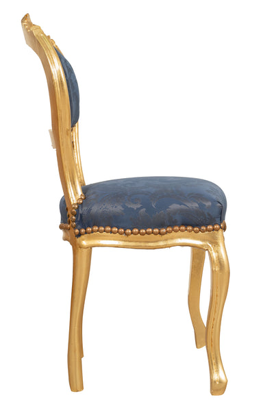 Biscottini Sedia poltroncina stile francese Luigi XVI in legno massello di faggio finitura oro e blu