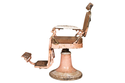 Biscottini Vecchia sedia poltrona da barbieri restaurata Antica seduta dimensioni Offerta