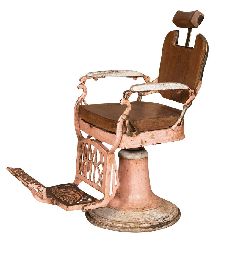 Biscottini Vecchia sedia poltrona da barbieri restaurata Antica seduta dimensioni Offerta