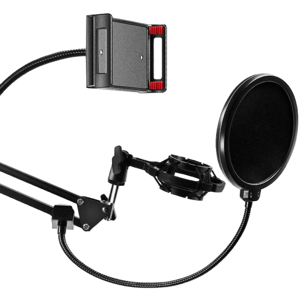 Braccio Supporto Regolabile da tavolo per Microfono e Smartphone con Filtro Antipop- Ragno- Clips