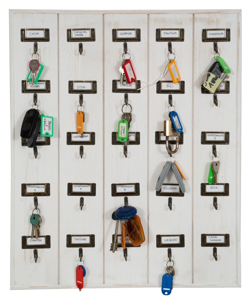 Biscottini Bacheca appendichiavi in legno finitura bianco anticato L49,5xPR4xH60 cm