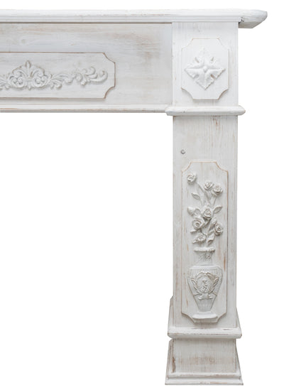 Biscottini Cornice camino in legno finitura bianca anticata L121xPR28xH96 cm realizzata