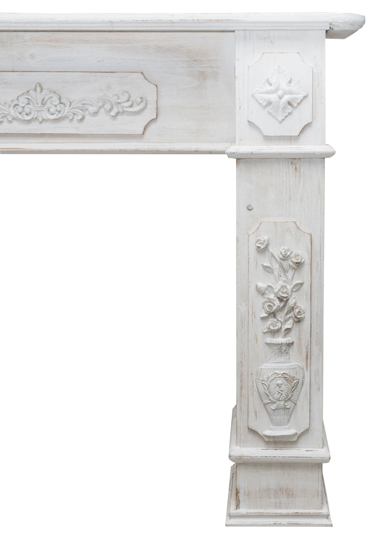 Biscottini Cornice camino in legno finitura bianca anticata L121xPR28xH96 cm realizzata