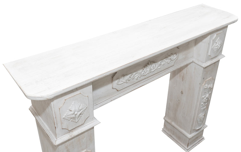 Biscottini Cornice camino in legno finitura bianca anticata L121xPR28xH96 cm realizzata