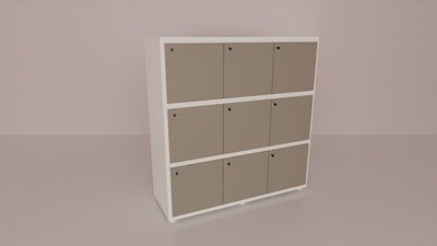 Casellario a 9 posti con struttura bianca in melaminico e ante colorate cm. 153,1x55x156,4h