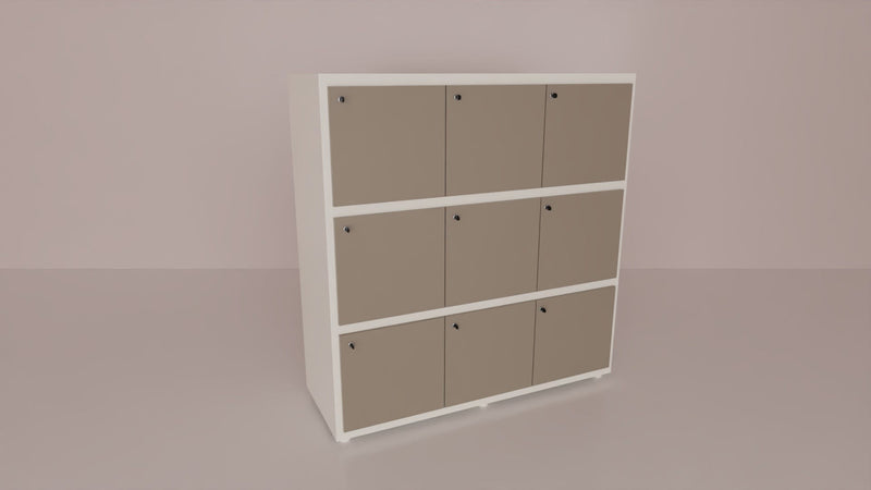 Casellario a 9 posti con struttura bianca in melaminico e ante colorate cm. 153,1x55x156,4h