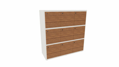 Casellario a 9 posti con struttura bianca in melaminico e ante colorate cm. 153,1x55x156,4h