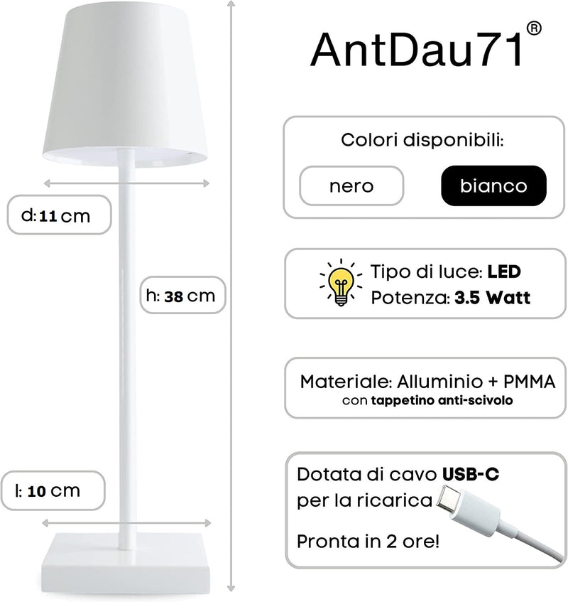 Lampada da Tavolo Touch Ricaricabile USB Alluminio Satinato Abatjour Ristoranti