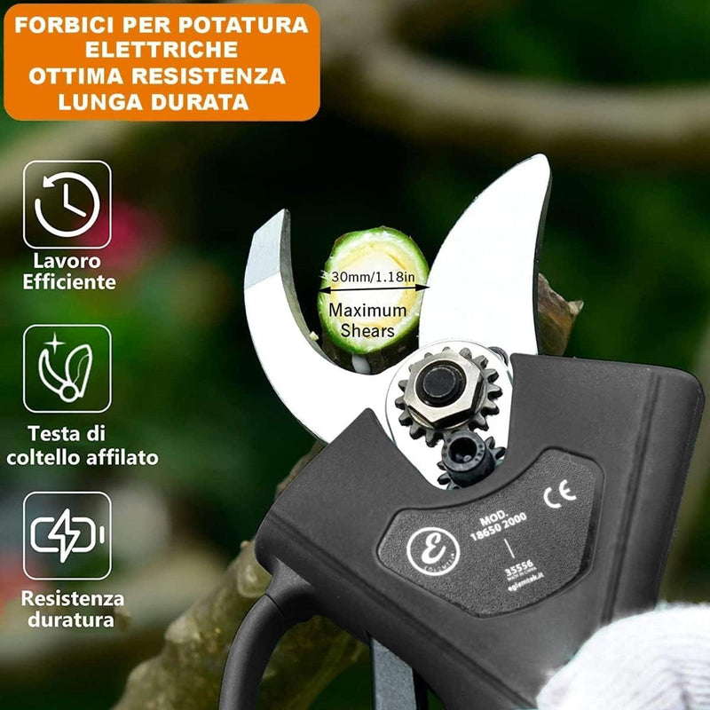 Forbici Elettriche per Potatura Batteria 30mm Giardinaggio 2 Batterie Valigetta