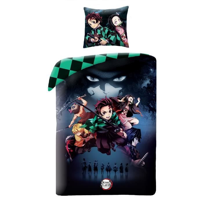 Completo letto reversibile - DEMON SLAYER - Kimetsu - Microfibra - 1 copripiumino 140 x 200 cm + 1 federa 63 x 63 cm