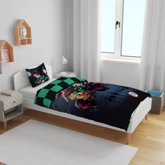 Completo letto reversibile - DEMON SLAYER - Kimetsu - Microfibra - 1 copripiumino 140 x 200 cm + 1 federa 63 x 63 cm