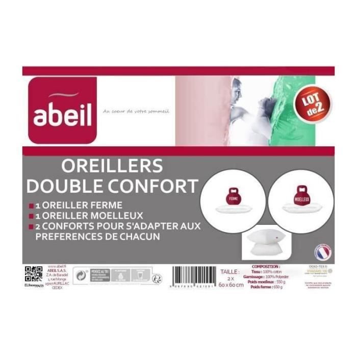 ABEIL Set di 2 cuscini DOPPIO COMFORT 100% cotone 60x60 cm