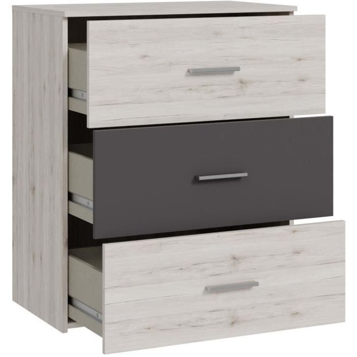 Cassettiera - ADRIA - 3 cassetti - Rovere cenere / Grigio chiaro - 75,2 x 41,3 x 89,7 cm