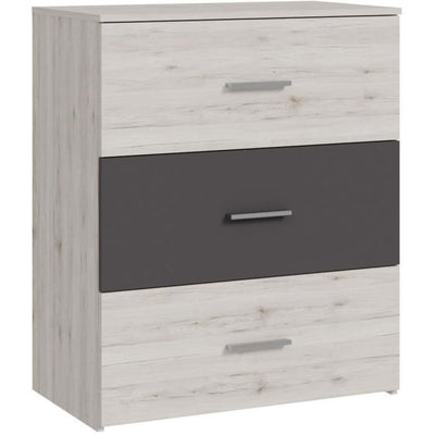 Cassettiera - ADRIA - 3 cassetti - Rovere cenere / Grigio chiaro - 75,2 x 41,3 x 89,7 cm