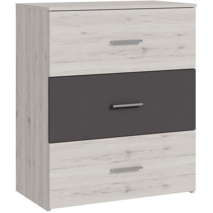 Cassettiera - ADRIA - 3 cassetti - Rovere cenere / Grigio chiaro - 75,2 x 41,3 x 89,7 cm