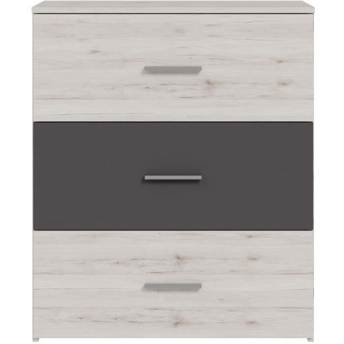 Cassettiera - ADRIA - 3 cassetti - Rovere cenere / Grigio chiaro - 75,2 x 41,3 x 89,7 cm