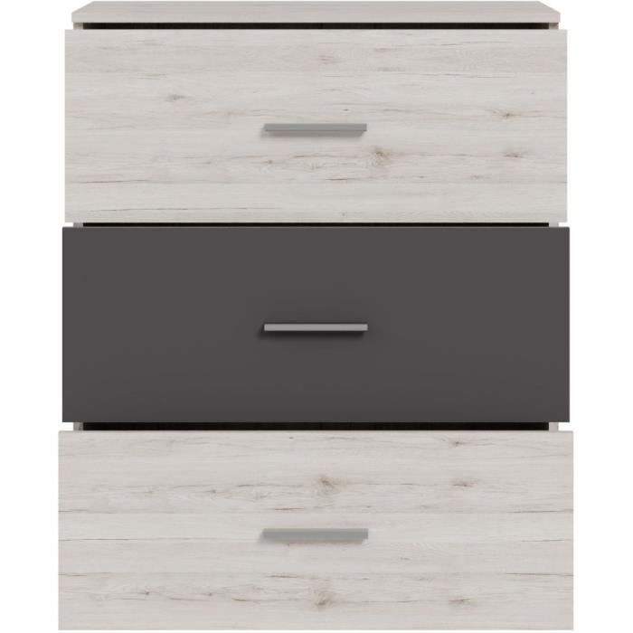 Cassettiera - ADRIA - 3 cassetti - Rovere cenere / Grigio chiaro - 75,2 x 41,3 x 89,7 cm