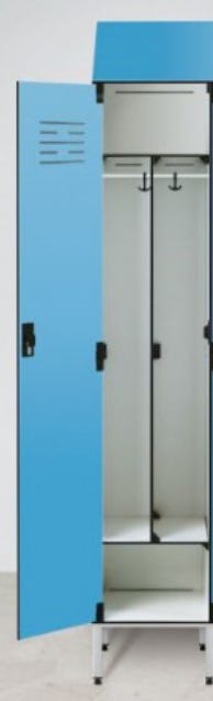 Armadio spogliatoio in laminato stratificato HPL con tramezza sporco/pulito e tetto inclinato a 1 posti cm. 40x50x225h