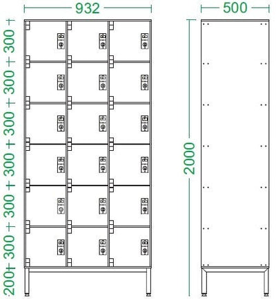 Armadio casellario in laminato stratificato HPL a 18 posti cm. 93,2x50x200h