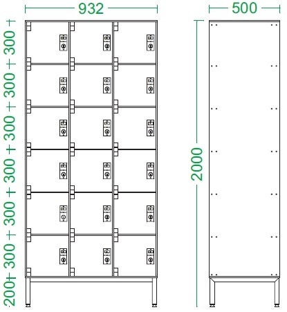 Armadio casellario in laminato stratificato HPL a 18 posti cm. 93,2x50x200h