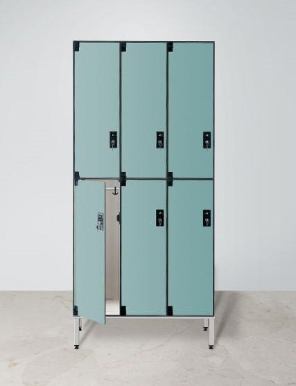 Armadio spogliatoio in laminato stratificato HPL sovrapposto a 6 posti certificato per uso alimentare cm. 93,2x50x200h
