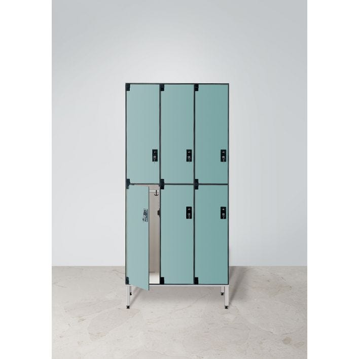 Armadio spogliatoio in laminato stratificato HPL sovrapposto a 6 posti certificato per uso alimentare cm. 93,2x50x200h