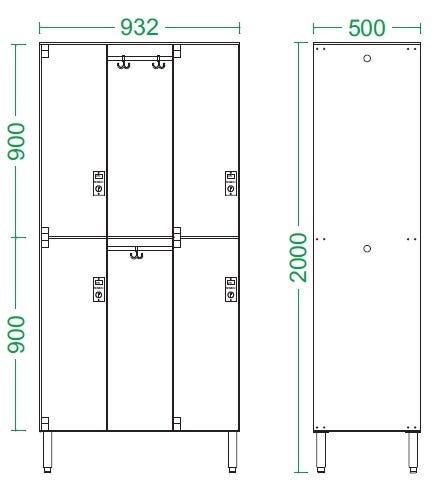 Armadio spogliatoio in laminato stratificato HPL sovrapposto a 6 posti certificato per uso alimentare cm. 93,2x50x200h